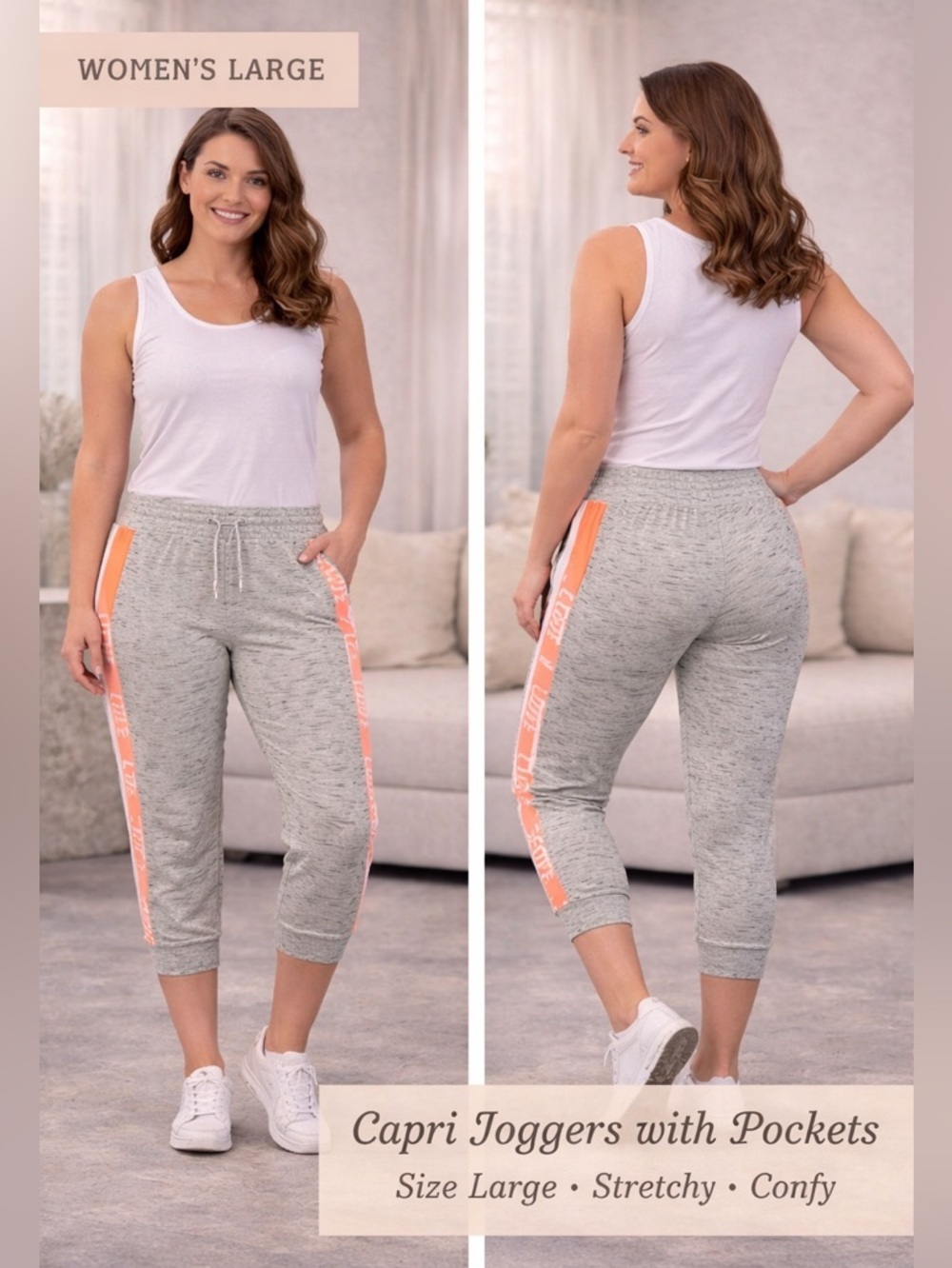 Bobbie Brooks Joggers CORAL Side Stripes - LOVE Detail LARGE WITH POCKETS